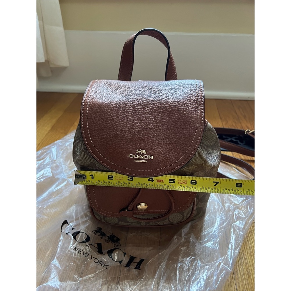 Coach Brown Signature Canvas Mini Backpack with Dark Brown Leather Trim - Picture 3 of 6